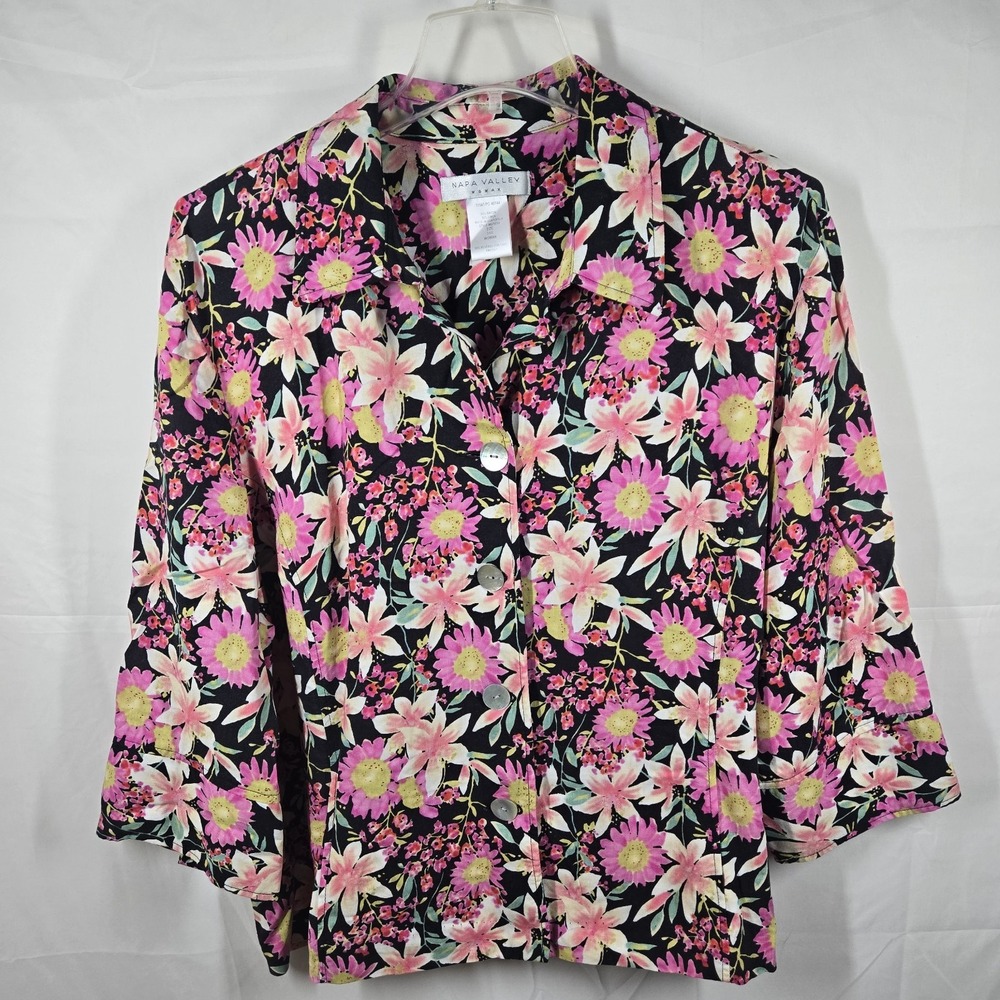 Napa Valley Woman 24W 90s Y2K Floral Button Front Blouse Linen Blend